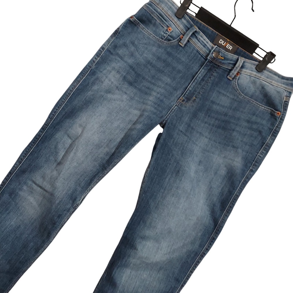 DU/ER L2X Slim Fit Jeans Mens 34x30 Blue Medium Wash Stretch‎ Denim Tapered